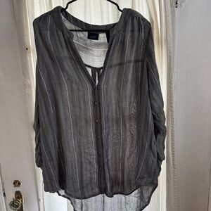 Daytrip Charcoal Sheer Button-Up Blouse